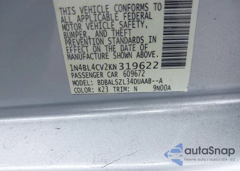 2019 Nissan Altima 2.5 Sr z USA, uszkodzony, nr VIN 1N4BL4CV2KN319622